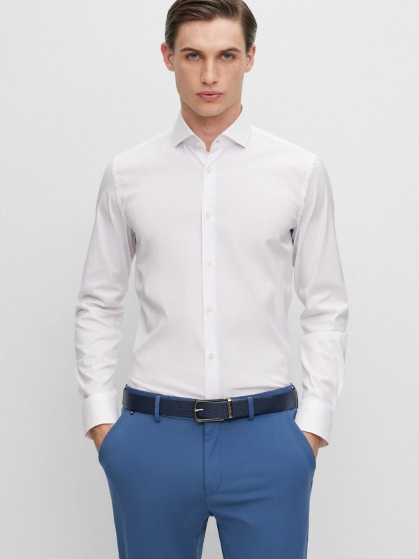 Camisa de hombre slim fit de popelín de mezcla de algodón de planchado fácil - Blanco