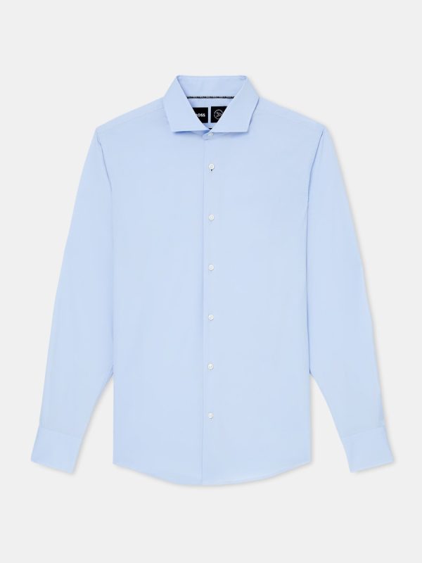 Camisa de hombre slim fit de popelín de mezcla de algodón de planchado fácil - Azul marino