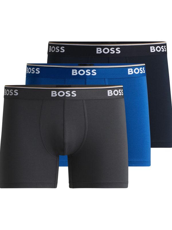Paquete de tres calzoncillos bóxer en algodón elástico con logos - Azul