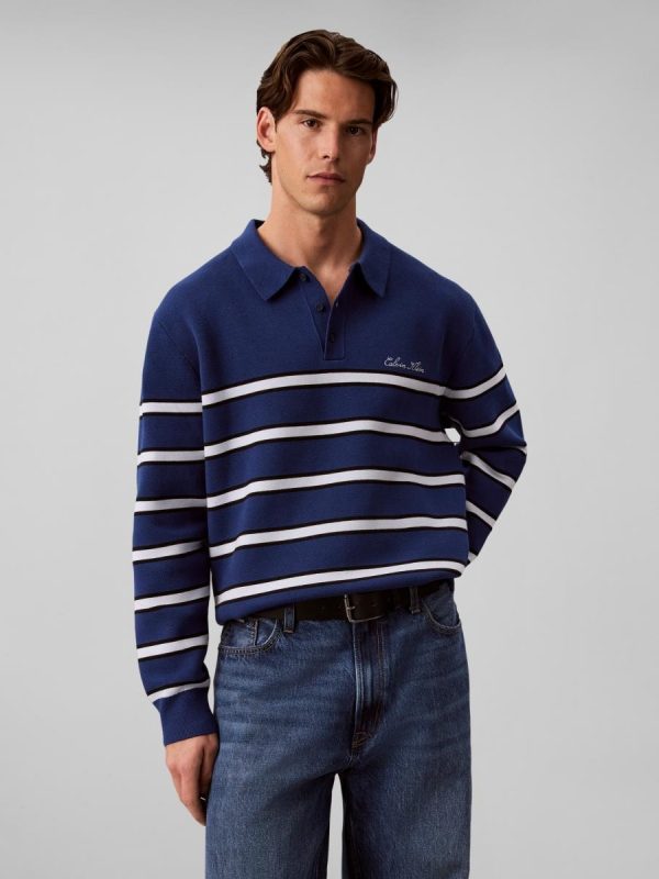 Jersey polo Hombre de algodón a rayas - Azul