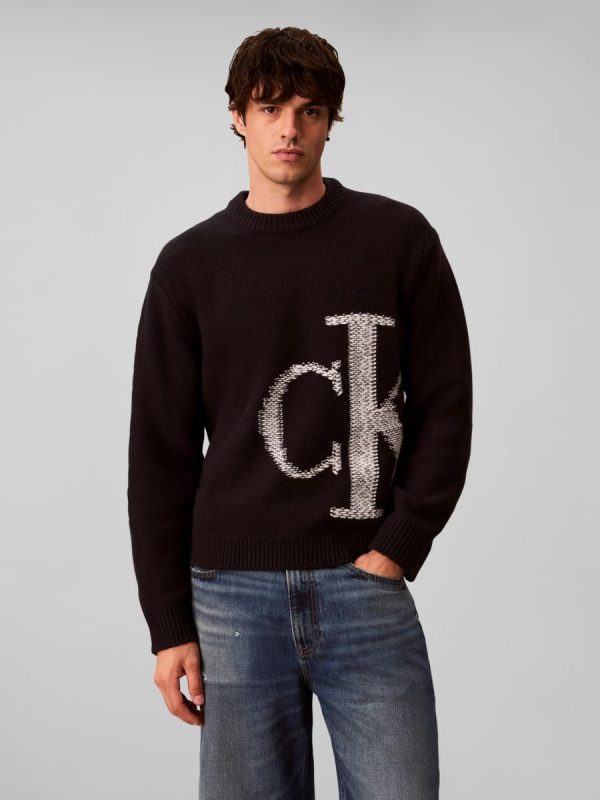 Jersey Hombre mezcla lana con monogram - Negro