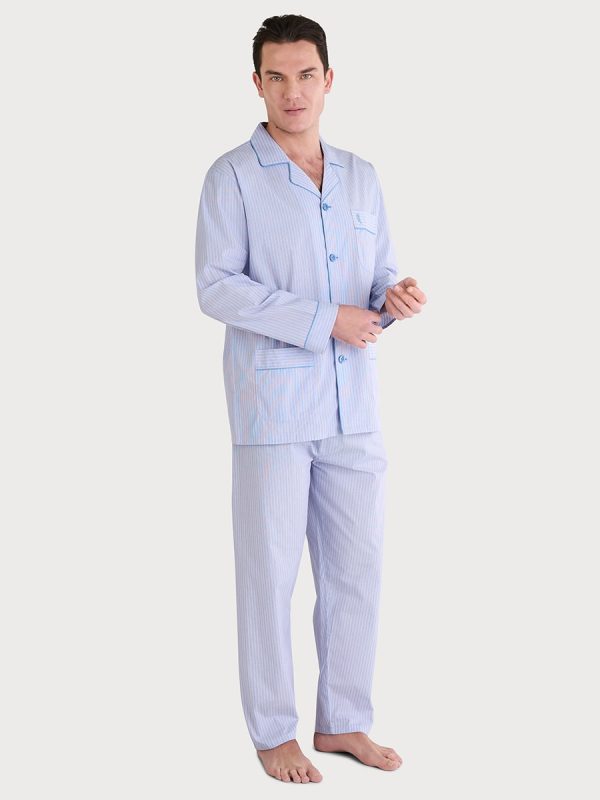 Pijama tela largo solapa - Azul