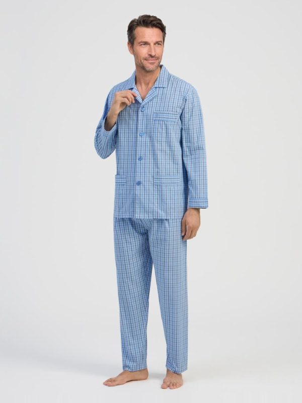 Pijama largo de hombre de tela color azul - Azul claro
