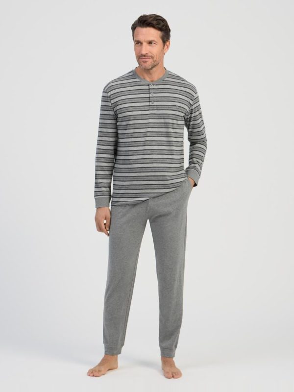 Pijama largo de hombre de punto color - Gris