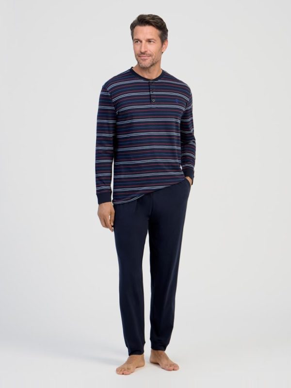 Pijama largo de hombre de punto color azul - Azul marino