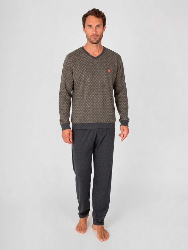 Pijama largo de hombre de punto de Jacquard - Gris