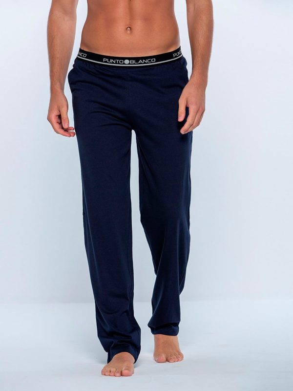 Pantalón largo de pijama de hombre en 100% algodón peinado - Azul marino