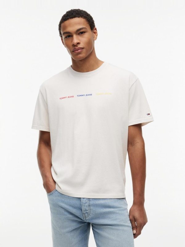 Camiseta de hombre de manga corta con corte regular y logo repetido estampado en el pecho - Blanco