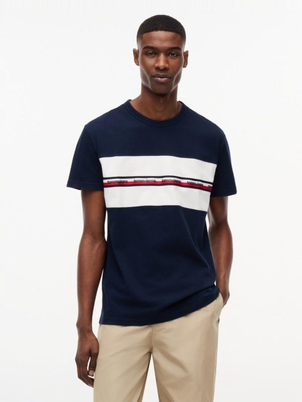 Camiseta de hombre de manga corta con detalle de cinta con logo y corte regular - Azul marino