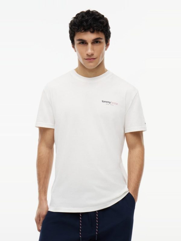 Camiseta de manga corta en color negro, con gráfico discreto en el pecho y corte regular - Blanco