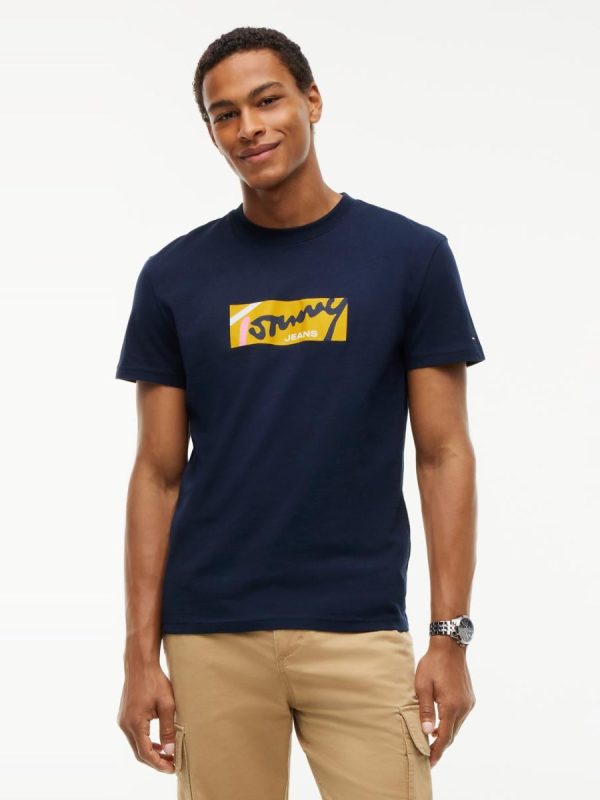 Camiseta regular Tommy Jeans Signature con logo frontal. - Azul marino