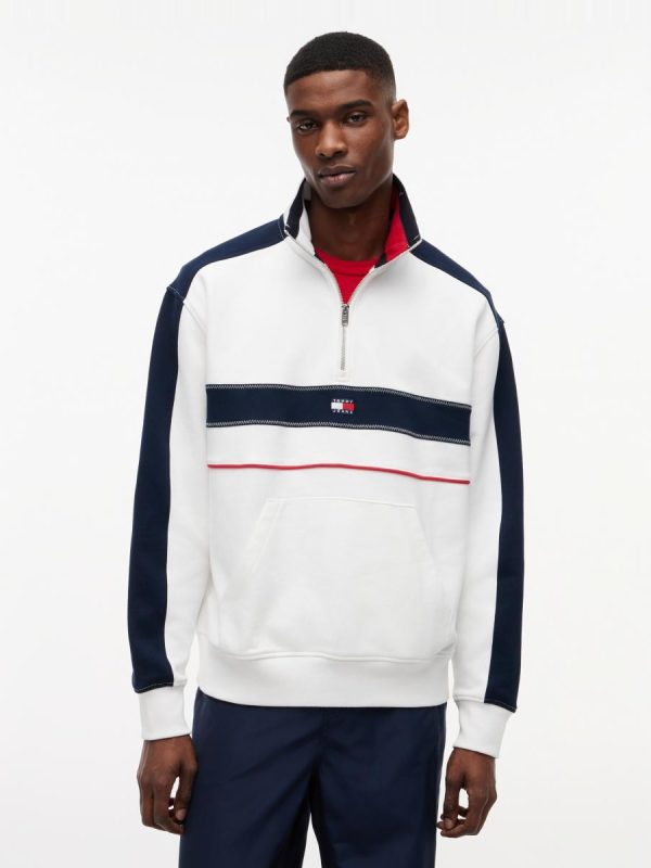 Sudadera de hombre con media cremallera, diseño color block y corte regular - Blanco