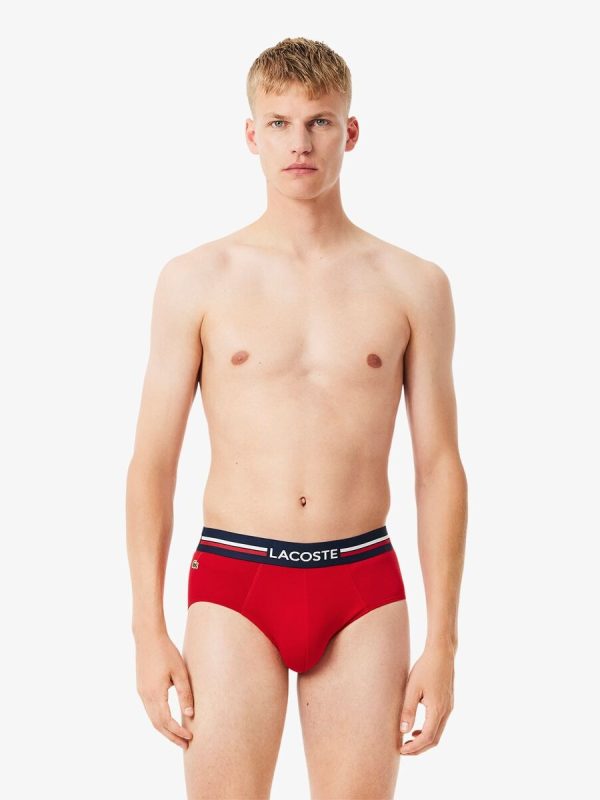 Pack de 3 calzoncillos de algodón monocromáticos con logo en la cintura - Rojo