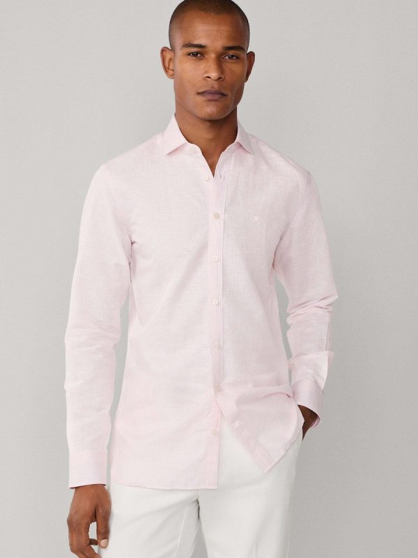 Camisa rayas lino-algodón fit tailored - Rosa pastel