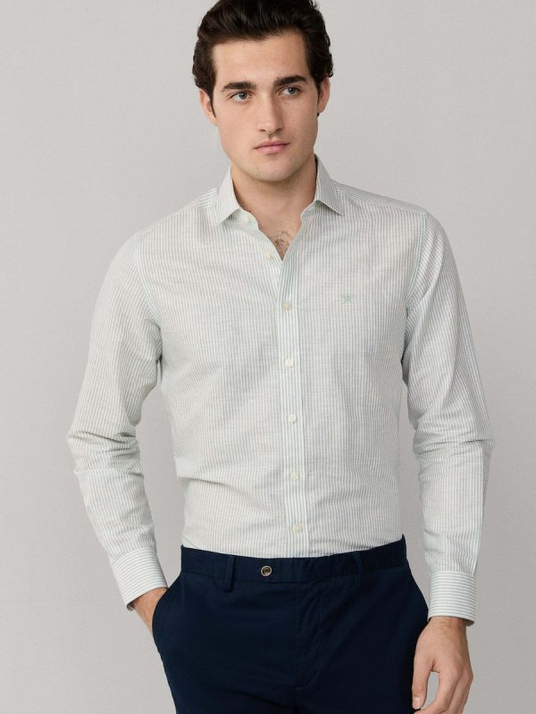 Camisa rayas lino-algodón fit tailored - Verde