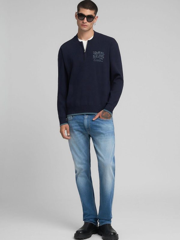 Jersey de hombre de manga larga con cuello cremallera - Azul marino