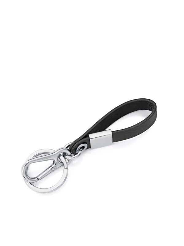 Llavero Magnum de acero y piel negra - Negro