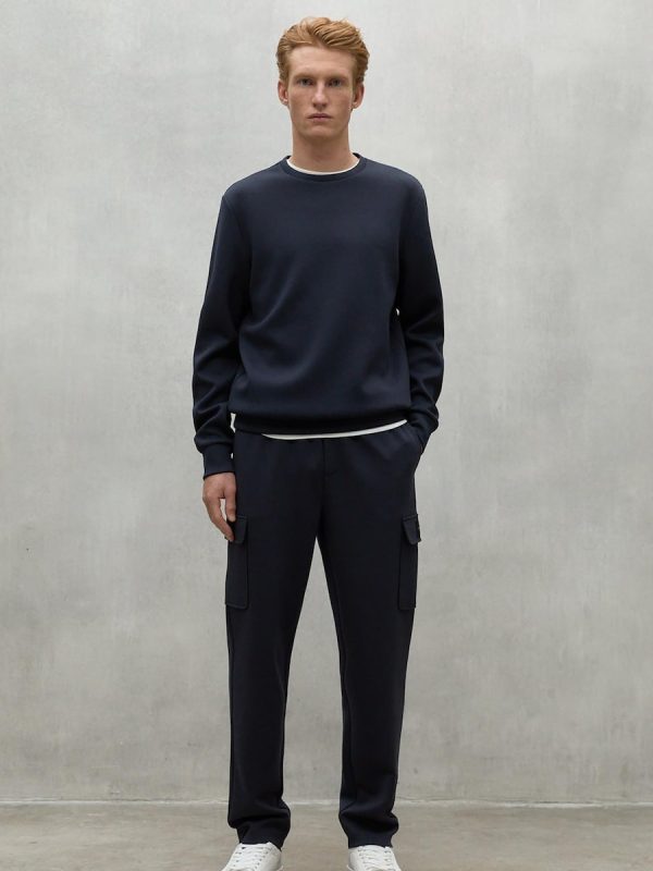 Pantalon cargo de hombre con cierre ajustable de goma y cordon en cintura - Azul marino