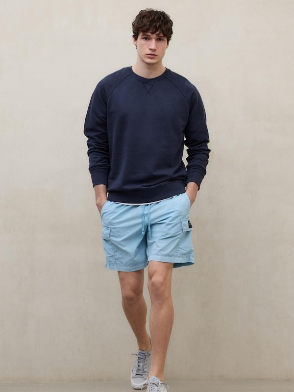 Pantalón corto cargo de hombre con cintura elástica de algodón - Azul claro