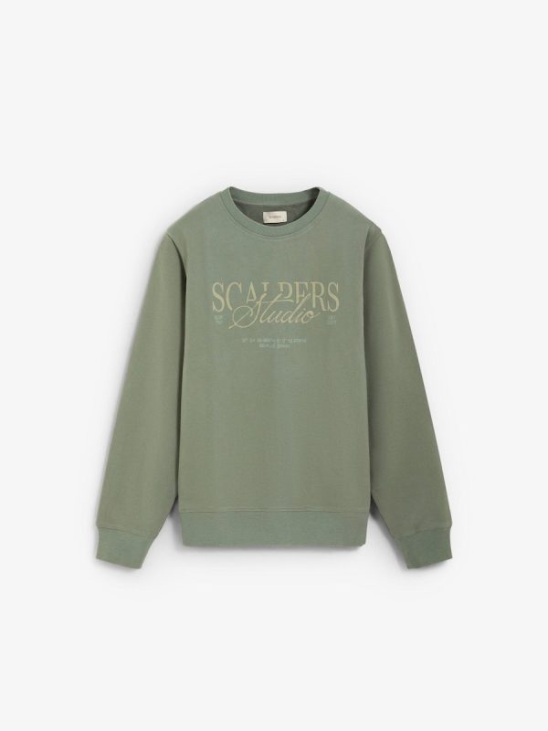Sudadera de hombre de algodón con estampado frontal - Kaki